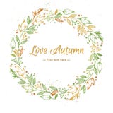 Hand Drawn vector illustration - Love Autumn, card with wreath. Royalty Free Stock Photo Hand Drawn vector illustration - Love Autumn, card with wreath. Royalty Free Stock Photo