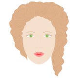 Hand Drawn Woman in Full Face with Green Eyes and Brown Curly Hairs. vector illustration Hand Drawn Woman in Full Face with Green Eyes and Brown Curly Hairs. vector illustration