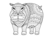 Hand drawn zentangle hippopotamus for coloring book for adult, tattoo, shirt design and other decorations