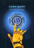 Hand för robot för Bitcoins Crypto valutabegrepp som trycker på pengar för bitmyntDigital rengöringsduk som bryter teknologi Arkivfoton Hand för robot för Bitcoins Crypto valutabegrepp som trycker på pengar för bitmyntDigital rengöringsduk som bryter teknologi Arkivfoton