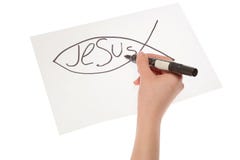 Hand Girl Drawing A Christian Fish Symbol Stock Images