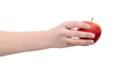 Hand giving apple isolated on a white background stock photography Hand giving apple isolated on a white background stock photography
