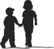 Silhouette Two Children Boy Girl Clipart And Illustrations