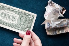 Hands holding dollar and Russian rubles royalty free stock photos Hands holding dollar and Russian rubles royalty free stock photos