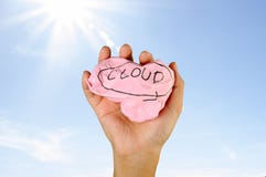 Hand Holding Crumpled Paper With Cloud Writing Stock Photography