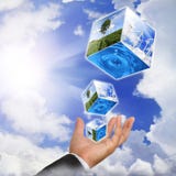 Hand holding with environment cube royalty free stock photography Hand holding with environment cube royalty free stock photography