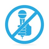 Hand holding microphone icon. No interview answering question concept Hand holding microphone icon. No interview answering question concept