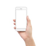 Hand holding phone isolated on white clipping path