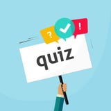 Hand holding placard with quiz text and speech bubble symbols stock illustration Hand holding placard with quiz text and speech bubble symbols stock illustration