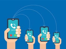 Hand med telefonen appell till ?tskilliga smartphones vektor illustrationer Hand med telefonen appell till ?tskilliga smartphones vektor illustrationer