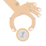 Hand och ett mynt vektor illustrationer Hand och ett mynt vektor illustrationer