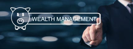 Hand pressing in Wealth management text with a piggy bank royalty free stock photo Hand pressing in Wealth management text with a piggy bank royalty free stock photo