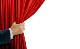 Hand pulling stage red curtain