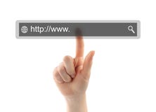 Hand pushing virtual search bar stock image Hand pushing virtual search bar stock image