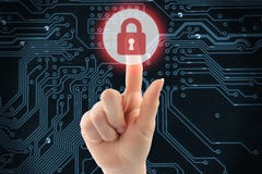 Hand pushing virtual security button royalty free stock image Hand pushing virtual security button royalty free stock image