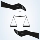 Hand and Scale of Justice Icon Vector. isolated background stock illustration Hand and Scale of Justice Icon Vector. isolated background stock illustration