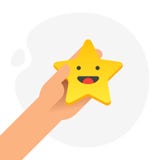 Hand som sätter fem guld- stjärnor med leendeframsidan på vit bakgrund Kvalitet, åsikt och framgångbegrepp Plan design vektor vektor illustrationer Hand som sätter fem guld- stjärnor med leendeframsidan på vit bakgrund Kvalitet, åsikt och framgångbegrepp Plan design vektor vektor illustrationer