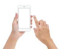 hand touching phone mobile screen isolated on white, mock up smartphone blank screen easy adjustment with clipping path royalty free stock photos hand touching phone mobile screen isolated on white, mock up smartphone blank screen easy adjustment with clipping path royalty free stock photos