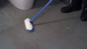 Scrubbing Grout In A Bathroom Tile Floor Stock Video Video Of