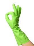 Hand Wearing Rubber Glove Shows OK Sign Hand Wearing Rubber Glove Shows OK Sign