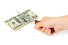 Hand With Knife Cutting Money Royalty Free Stock Photography Hand With Knife Cutting Money Royalty Free Stock Photography