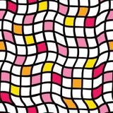 Handdrawn nieregularna siatka wektor bezszwowy wzoru Czarna siatka z kolorem żółtym, pomarańcze i menchia barwiącymi kwadratami, ilustracja wektor Handdrawn nieregularna siatka wektor bezszwowy wzoru Czarna siatka z kolorem żółtym, pomarańcze i menchia barwiącymi kwadratami, ilustracja wektor