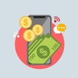 Handphone mit Dollar für elektronischen Geschäftsverkehr lizenzfreie abbildung Handphone mit Dollar für elektronischen Geschäftsverkehr lizenzfreie abbildung
