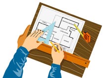 Hands Drawing House Plan Stock Image Hands Drawing House Plan Stock Image