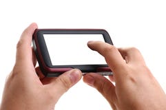 Hands with GPS navigation on white background Royalty Free Stock Photos Hands with GPS navigation on white background Royalty Free Stock Photos