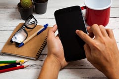 Hands Holding Empty Screen Of Smart Phone Stock Image Hands Holding Empty Screen Of Smart Phone Stock Image
