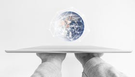 Hands holding modern digital tablet, global network connection and future education technology. Element of this image are furnishe Royalty Free Stock Images Hands holding modern digital tablet, global network connection and future education technology. Element of this image are furnishe Royalty Free Stock Images