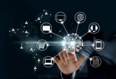 Hands touching circle global network connection, Omni Channel Stock Photos Hands touching circle global network connection, Omni Channel Stock Photos