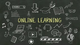 Handschriftconcept 'online het Leren' bij bord Handschriftconcept 'online het Leren' bij bord