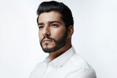 Handsome Man With Hair Style, Beard And Beauty Face Portrait