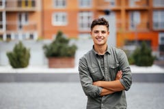 Handsome Smiling Young Man Portrait. Cheerful Man Looking At Camera Stock Photos