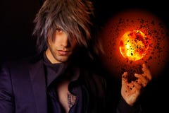 Handsome Wizard With A Fireball Royalty Free Stock Photos Handsome Wizard With A Fireball Royalty Free Stock Photos