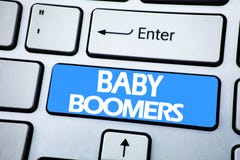 Handwriting Announcement text showing Baby Boomers. Business concept for Demographic Generation written on red key on the keybord stock image Handwriting Announcement text showing Baby Boomers. Business concept for Demographic Generation written on red key on the keybord stock image