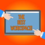 Handwriting text The Best Workspace. Concept meaning space in which to work with internet and good tools Hu analysis Hands from royalty free illustration Handwriting text The Best Workspace. Concept meaning space in which to work with internet and good tools Hu analysis Hands from royalty free illustration