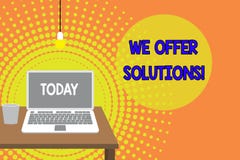 Handwriting text writing We Offer Solutions. Concept meaning way to solve problem or deal with difficult situation Front stock illustration Handwriting text writing We Offer Solutions. Concept meaning way to solve problem or deal with difficult situation Front stock illustration