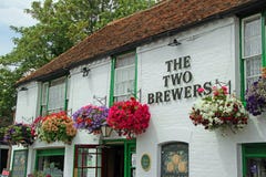 Hanging Baskets At The Two Brewers Pub Stock Photos