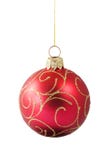 Hanging Red Christmas Bauble With Ornament Stock Photography