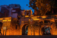 Hanoi, Vietnam - July 8, 2016: O Quan Chuong city gate, the only gate remaining of Thang Long citadel in Hanoi royalty free stock photo Hanoi, Vietnam - July 8, 2016: O Quan Chuong city gate, the only gate remaining of Thang Long citadel in Hanoi royalty free stock photo