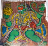 Hanuman - färgglad målning på den Tanjore slotten Durbar Hall arkivbild Hanuman - färgglad målning på den Tanjore slotten Durbar Hall arkivbild