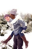 Happy adult couple in park in winter stock photography Happy adult couple in park in winter stock photography