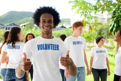 Happy african american volunteer