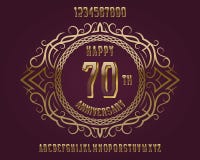 Happy anniversary emblem kit. Golden numbers, alphabet, and patterned frame for creating a memorable sign stock illustration Happy anniversary emblem kit. Golden numbers, alphabet, and patterned frame for creating a memorable sign stock illustration