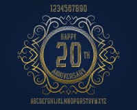 Happy anniversary emblem kit. Golden numbers, alphabet, and patterned frame for creating a memorable sign royalty free illustration Happy anniversary emblem kit. Golden numbers, alphabet, and patterned frame for creating a memorable sign royalty free illustration