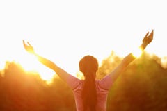 Happy Asian Chinese Woman Embrace Nature And Sun Stock Images Happy Asian Chinese Woman Embrace Nature And Sun Stock Images