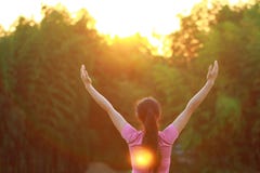 Happy Asian Chinese Woman Embrace Nature And Sun Stock Photography Happy Asian Chinese Woman Embrace Nature And Sun Stock Photography
