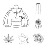 Happy and attribute outline icons in set collection for design. Happy and accessories vector symbol stock web royalty free illustration Happy and attribute outline icons in set collection for design. Happy and accessories vector symbol stock web royalty free illustration